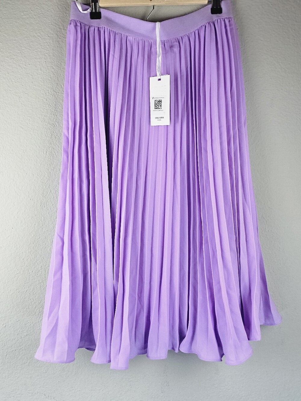 NWT Grace Karin Lavender Purple Pleated Midi Skirt Elastic Waist Size Large